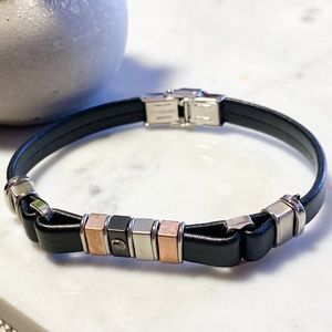 stainless steel leather men's bracelet